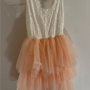 White and Peach Lace Tulle Dress